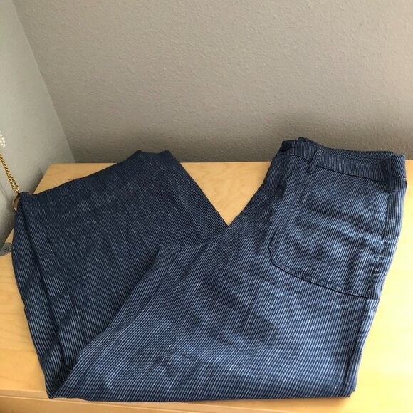 NYDJ Pinstripe Wide Leg Jeans Relaxed Flare Linen Blend Trousers Pants NEW - Picture 2 of 8